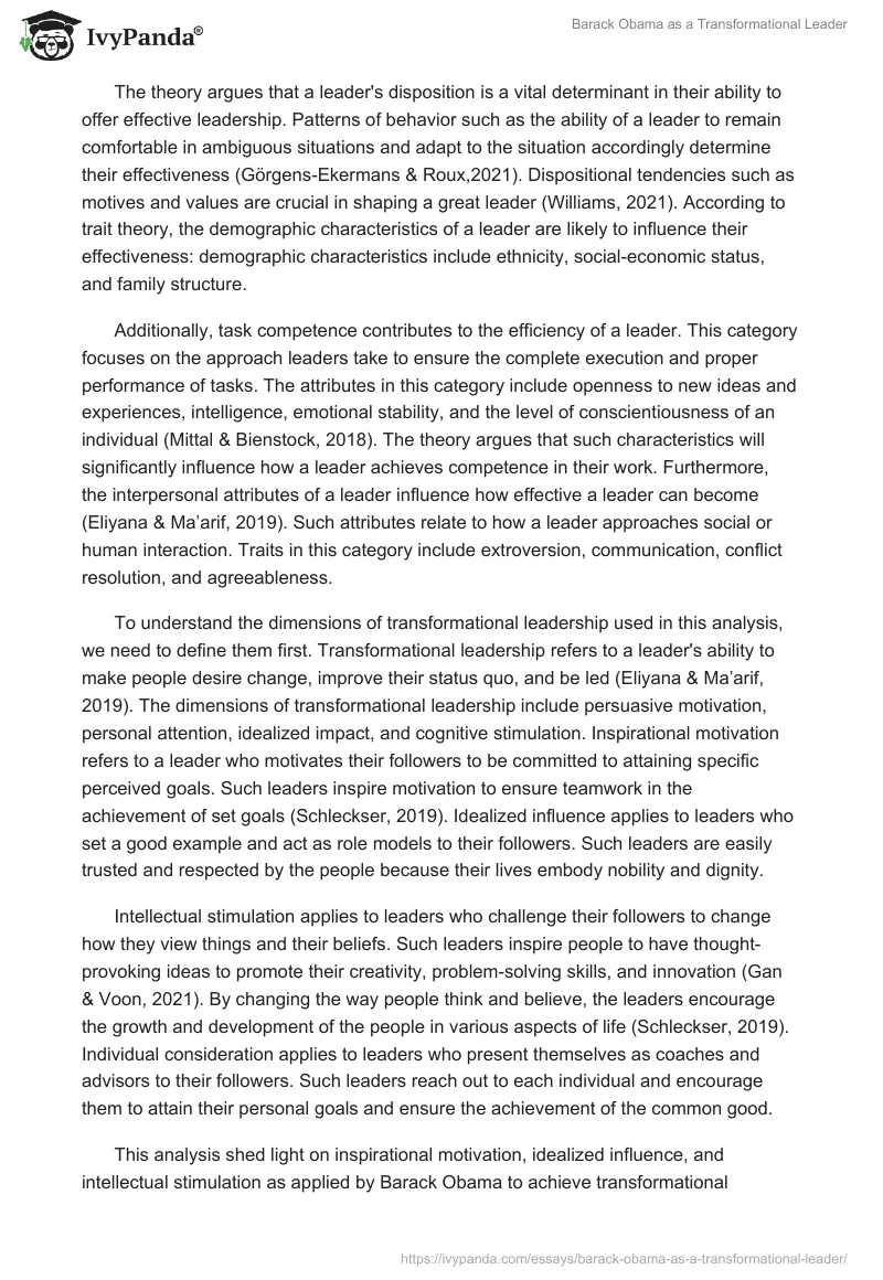 Barack Obama as a Transformational Leader. Page 2