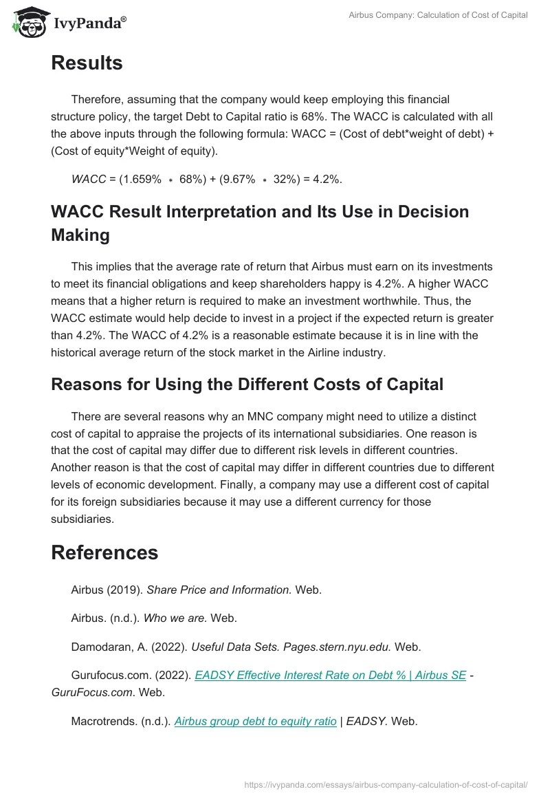 Airbus Company: Calculation of Cost of Capital. Page 4