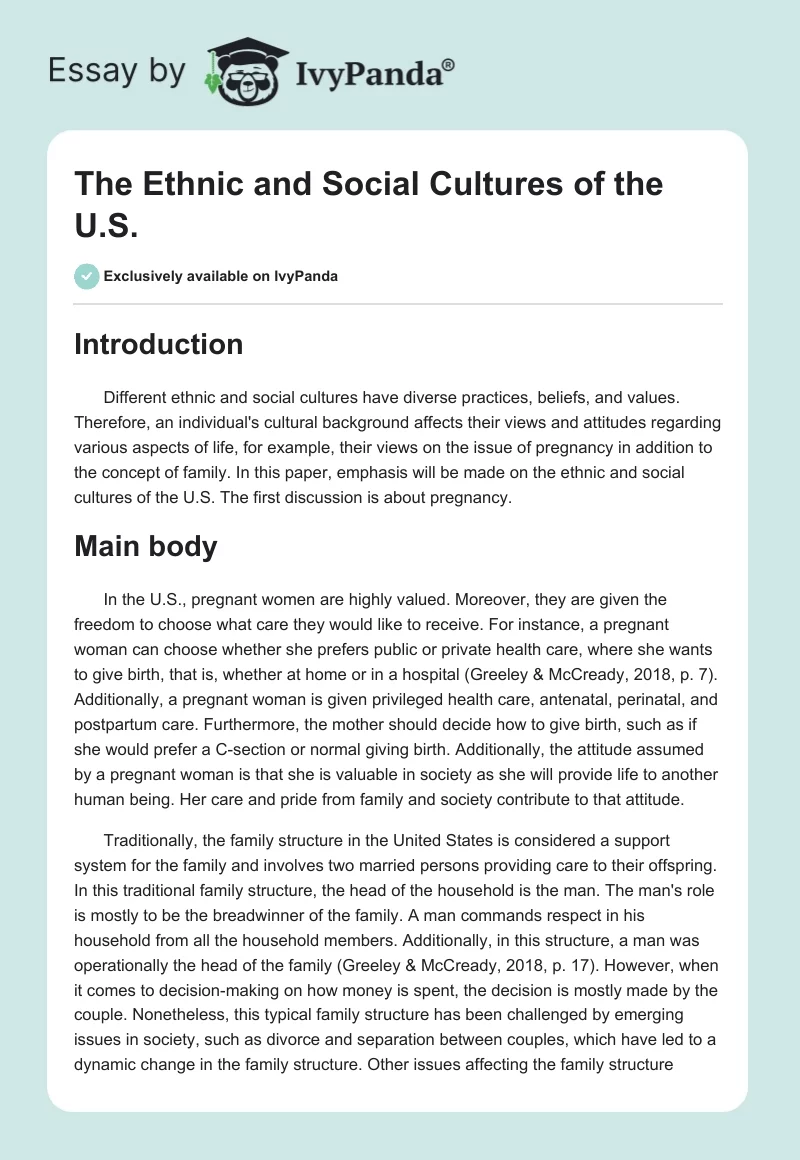 The Ethnic and Social Cultures of the U.S.. Page 1