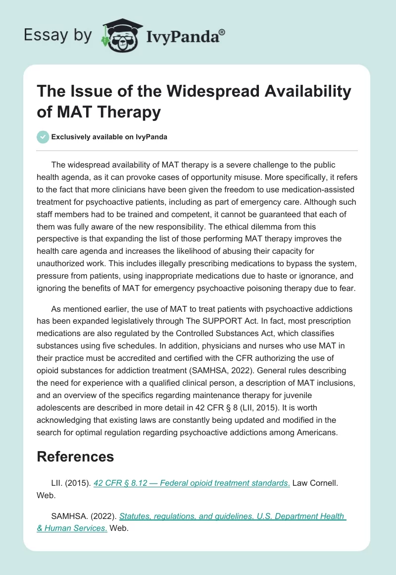 The Issue of the Widespread Availability of MAT Therapy. Page 1
