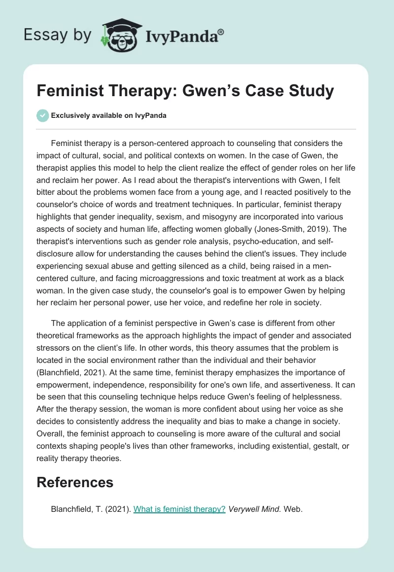 Feminist Therapy: Gwen’s Case Study. Page 1