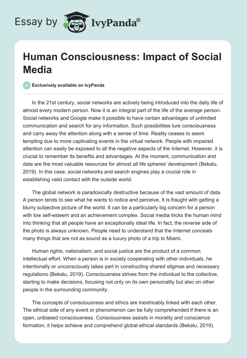 Human Consciousness: Impact of Social Media. Page 1