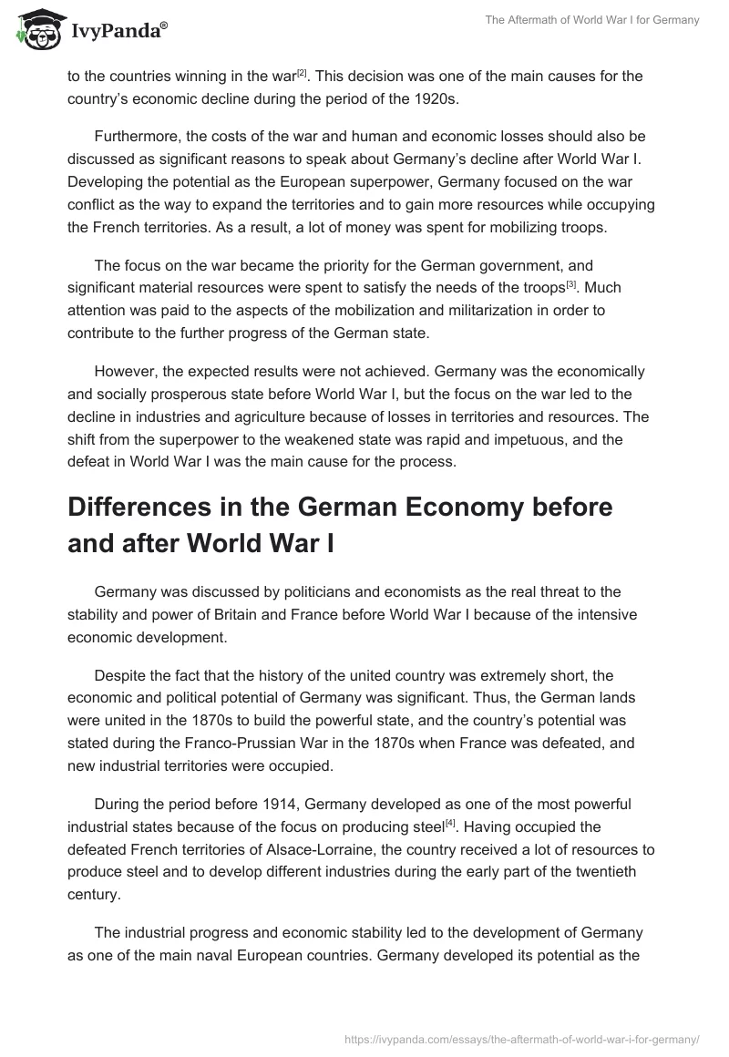 The Aftermath of World War I for Germany. Page 2