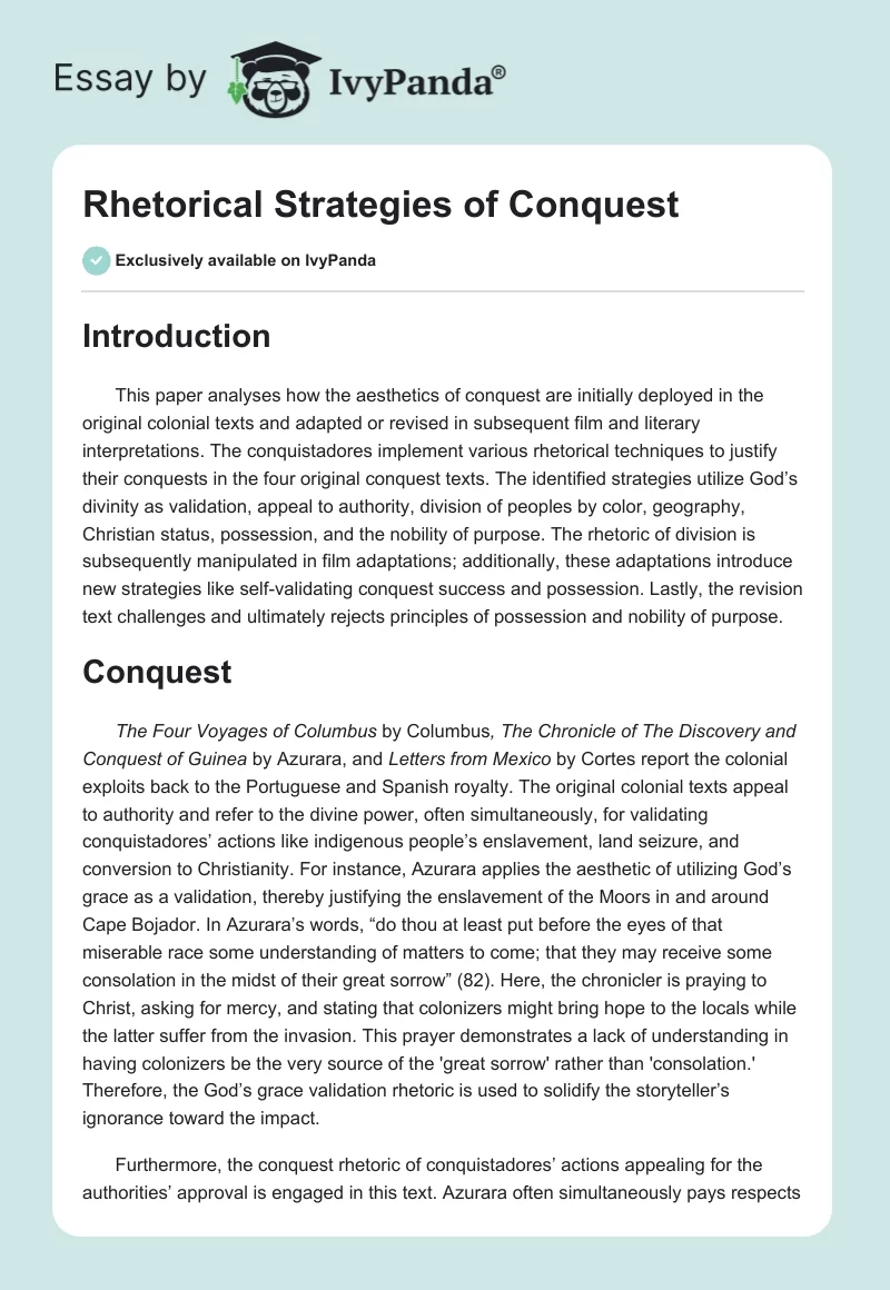 Rhetorical Strategies of Conquest. Page 1