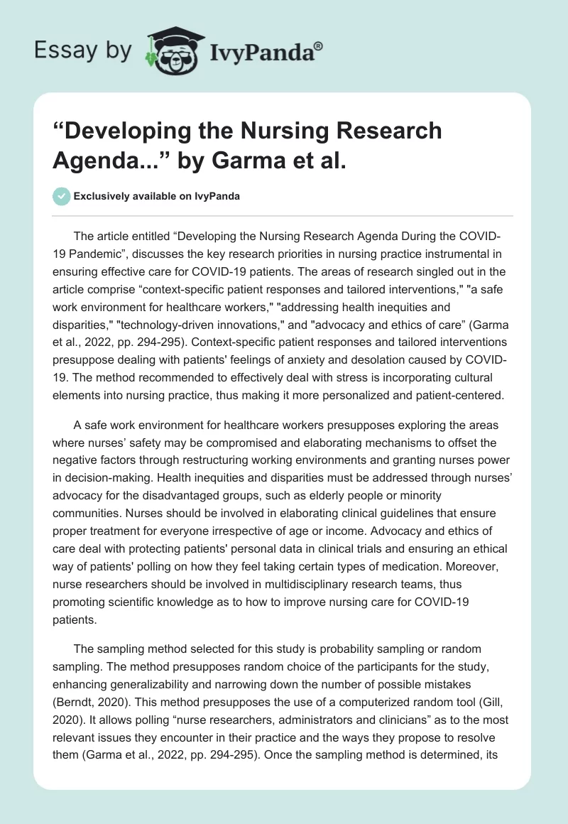 “Developing the Nursing Research Agenda...” by Garma et al.. Page 1