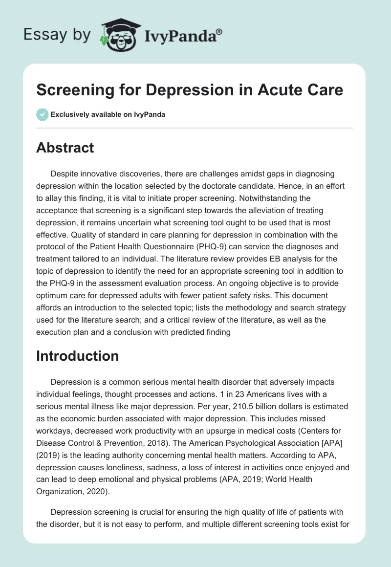 Screening for Depression in Acute Care. Page 1
