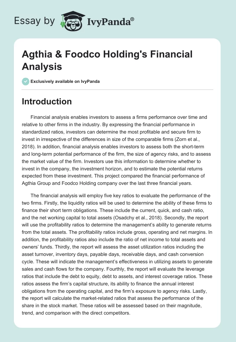 Agthia & Foodco Holding's Financial Analysis. Page 1