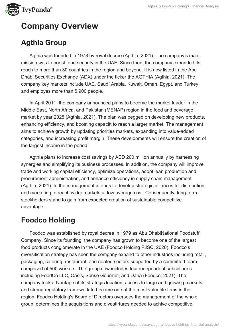 Agthia & Foodco Holding's Financial Analysis. Page 2