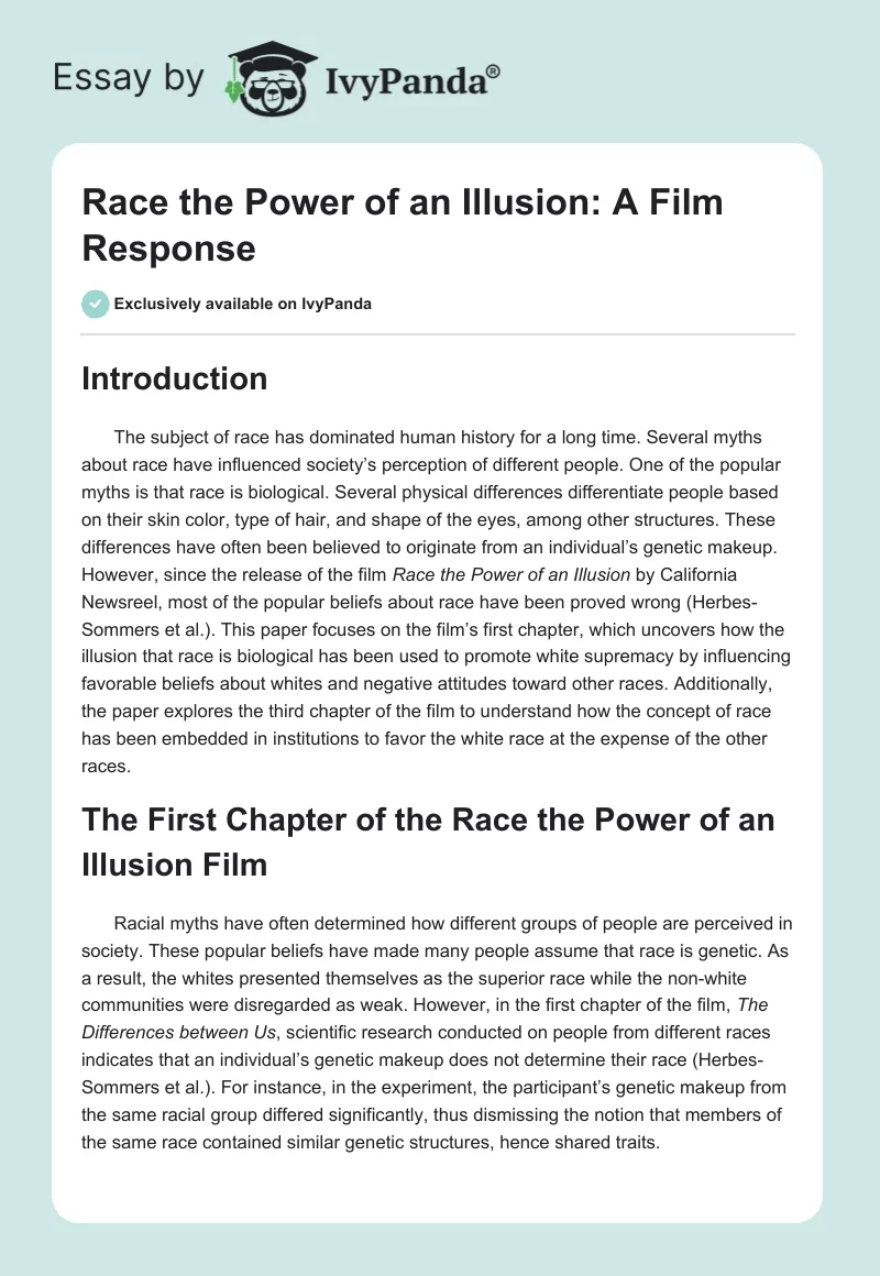 "Race the Power of an Illusion": A Film Response. Page 1