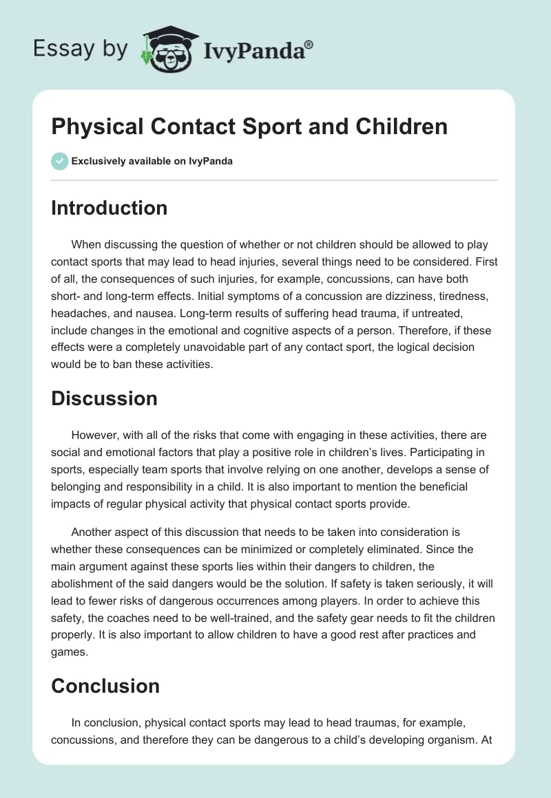 Physical Contact Sport and Children. Page 1