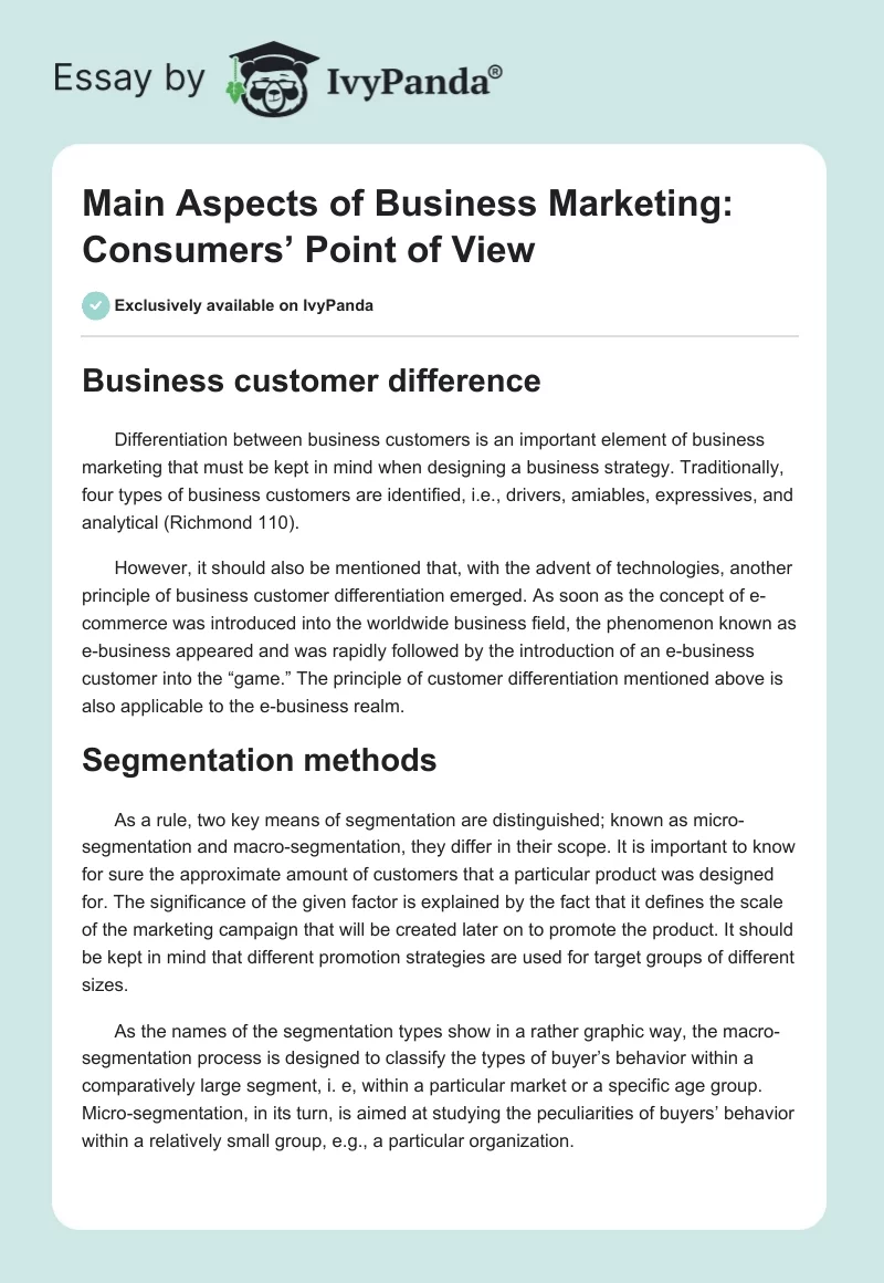Main Aspects of Business Marketing: Consumers’ Point of View. Page 1