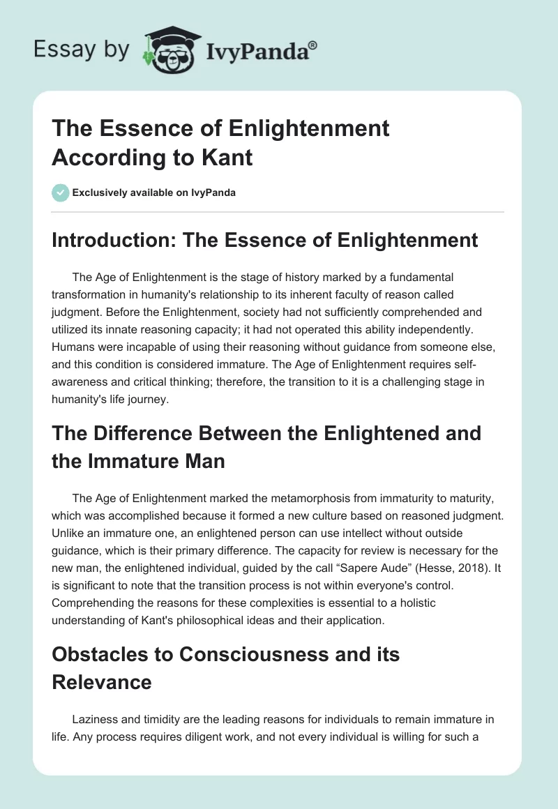 The Essence of Enlightenment According to Kant. Page 1