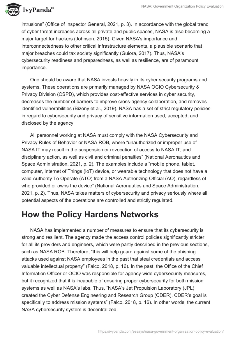 NASA: Government Organization Policy Evaluation. Page 2