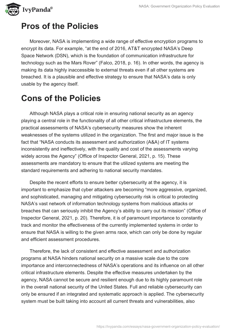 NASA: Government Organization Policy Evaluation. Page 3