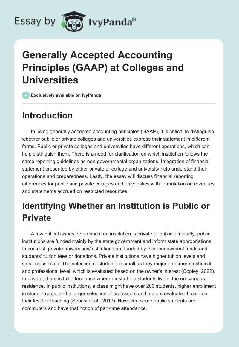 Generally Accepted Accounting Principles (GAAP) at Colleges and Universities. Page 1
