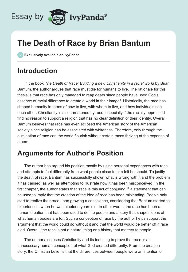 The Death of Race by Brian Bantum. Page 1