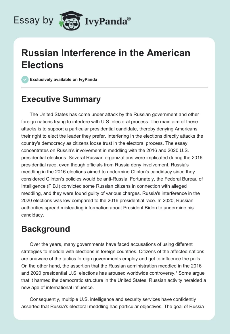 Russian Interference in the American Elections. Page 1