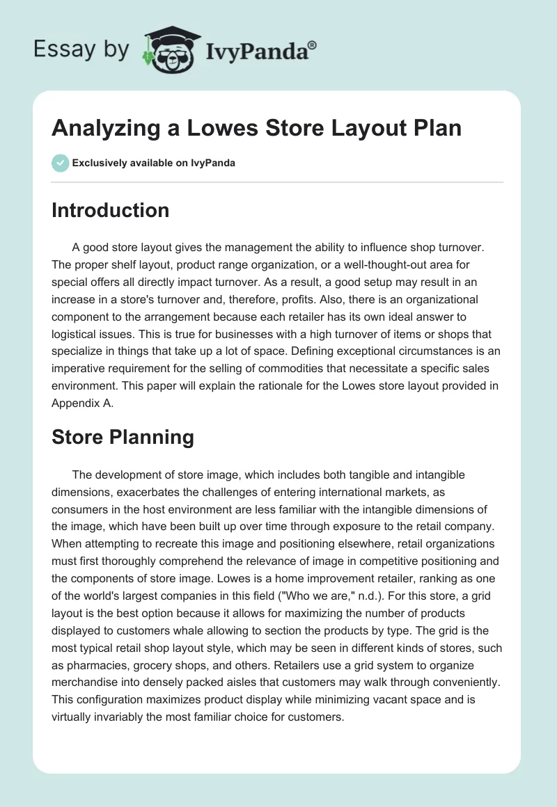 Analyzing a Lowes Store Layout Plan. Page 1