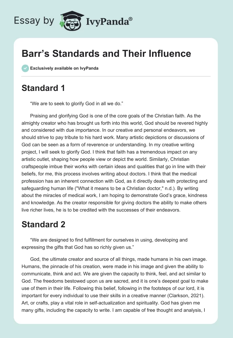 Barr’s Standards and Their Influence. Page 1