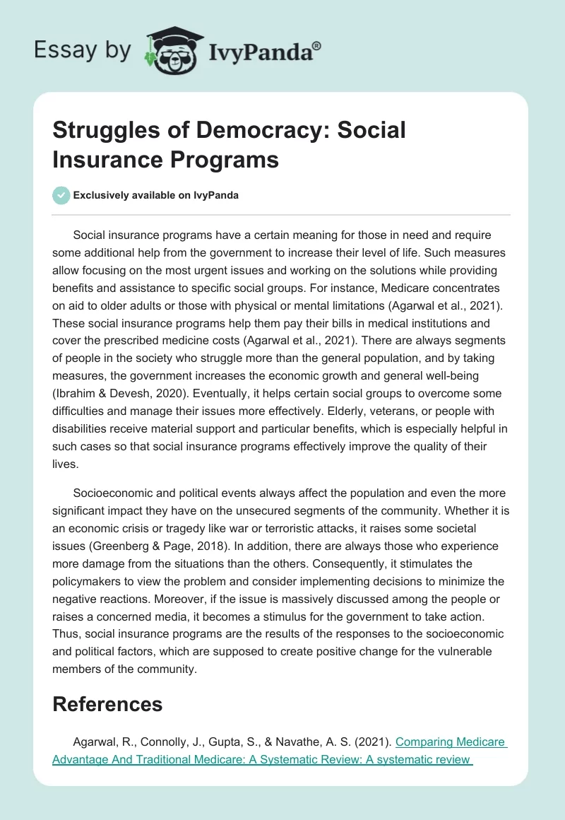 Struggles of Democracy: Social Insurance Programs. Page 1
