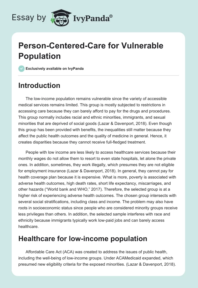 Person-Centered-Care for Vulnerable Population. Page 1