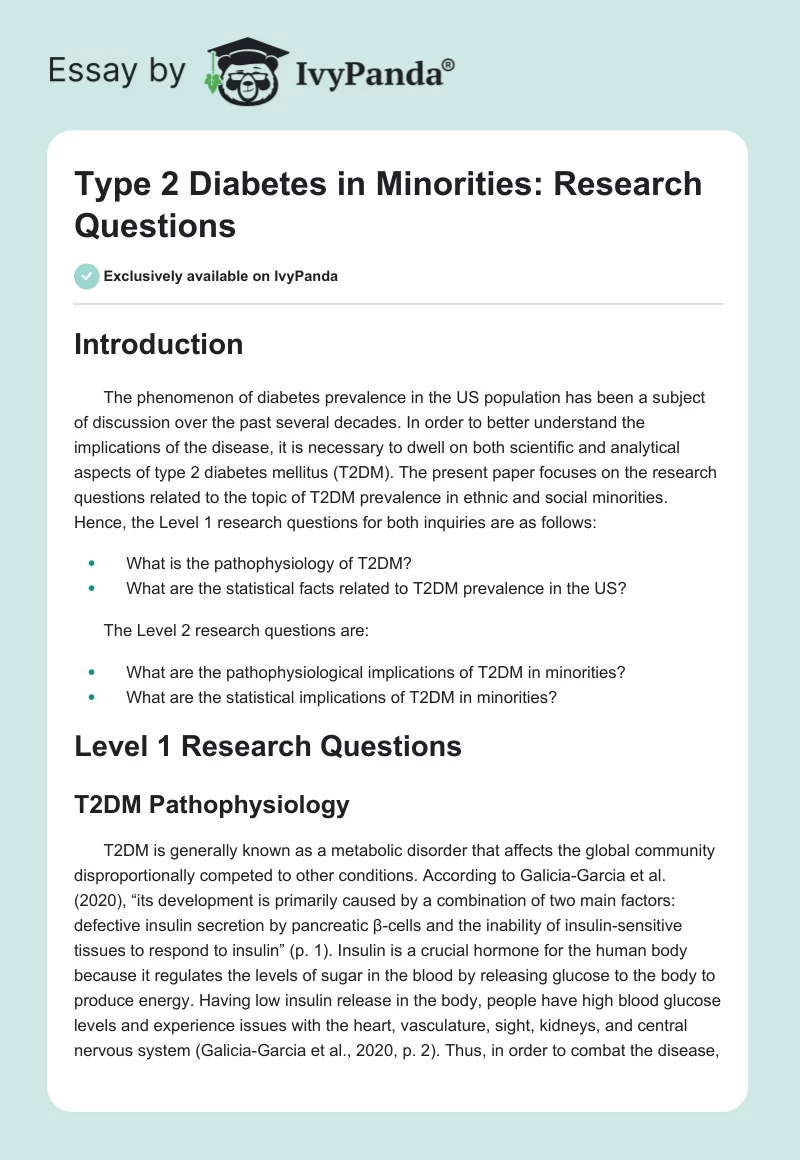 Type 2 Diabetes in Minorities: Research Questions. Page 1