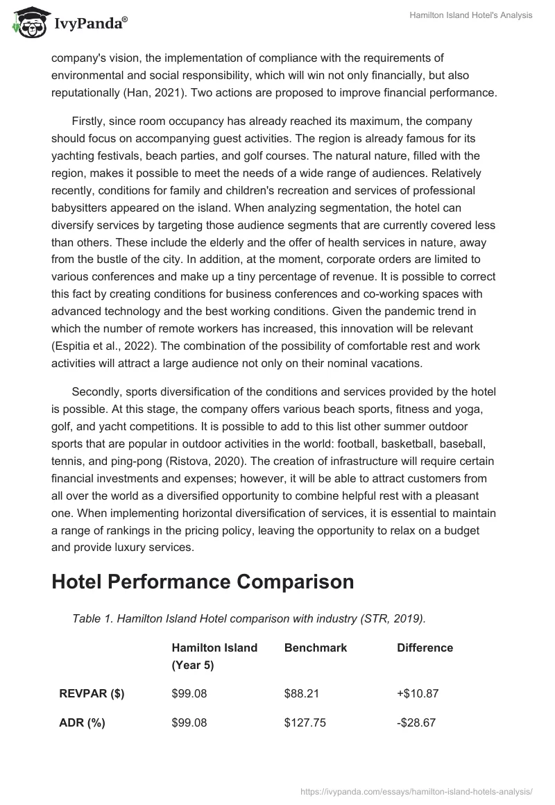 Hamilton Island Hotel's Analysis. Page 3