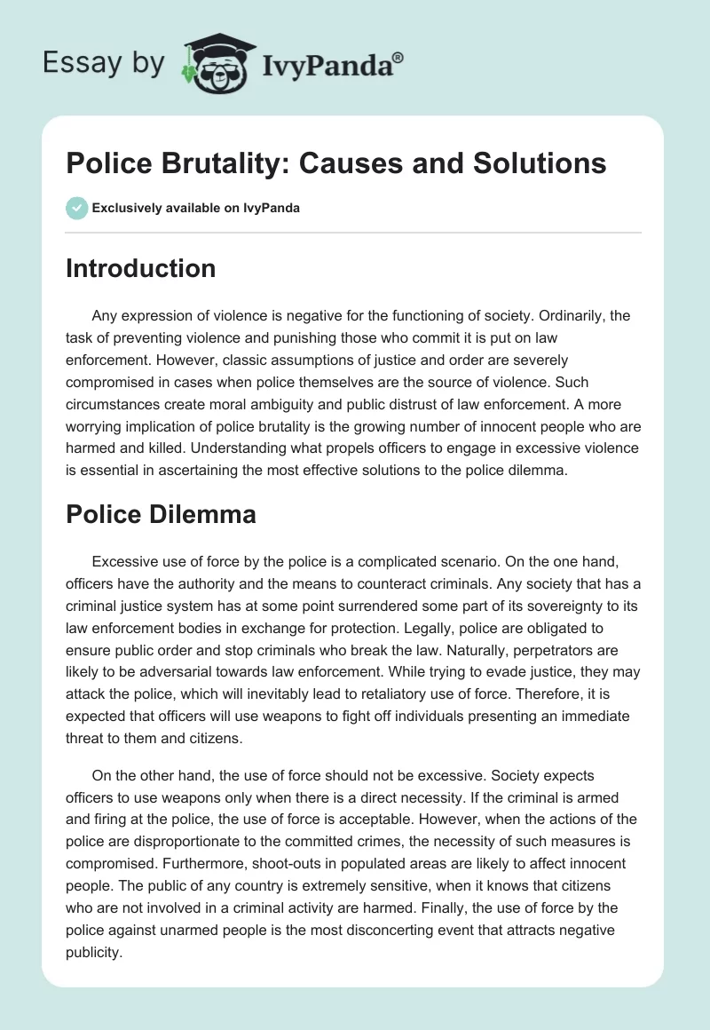 Police Brutality: Causes and Solutions. Page 1