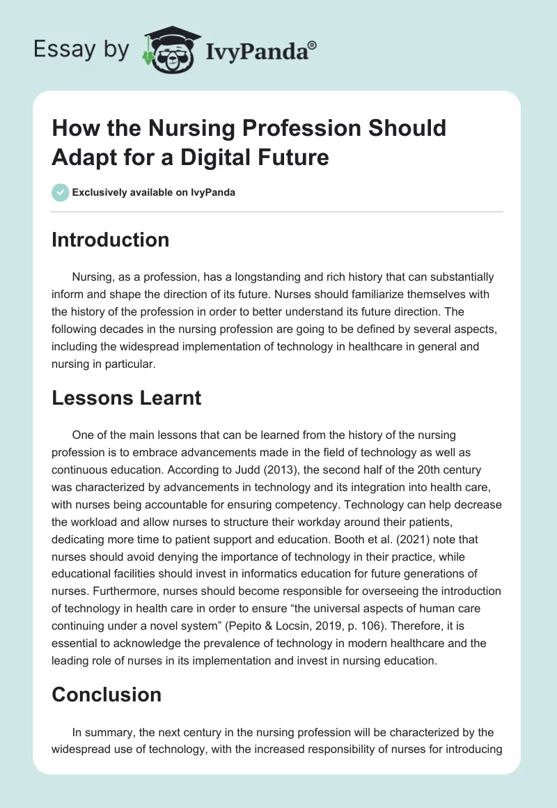How the Nursing Profession Should Adapt for a Digital Future. Page 1