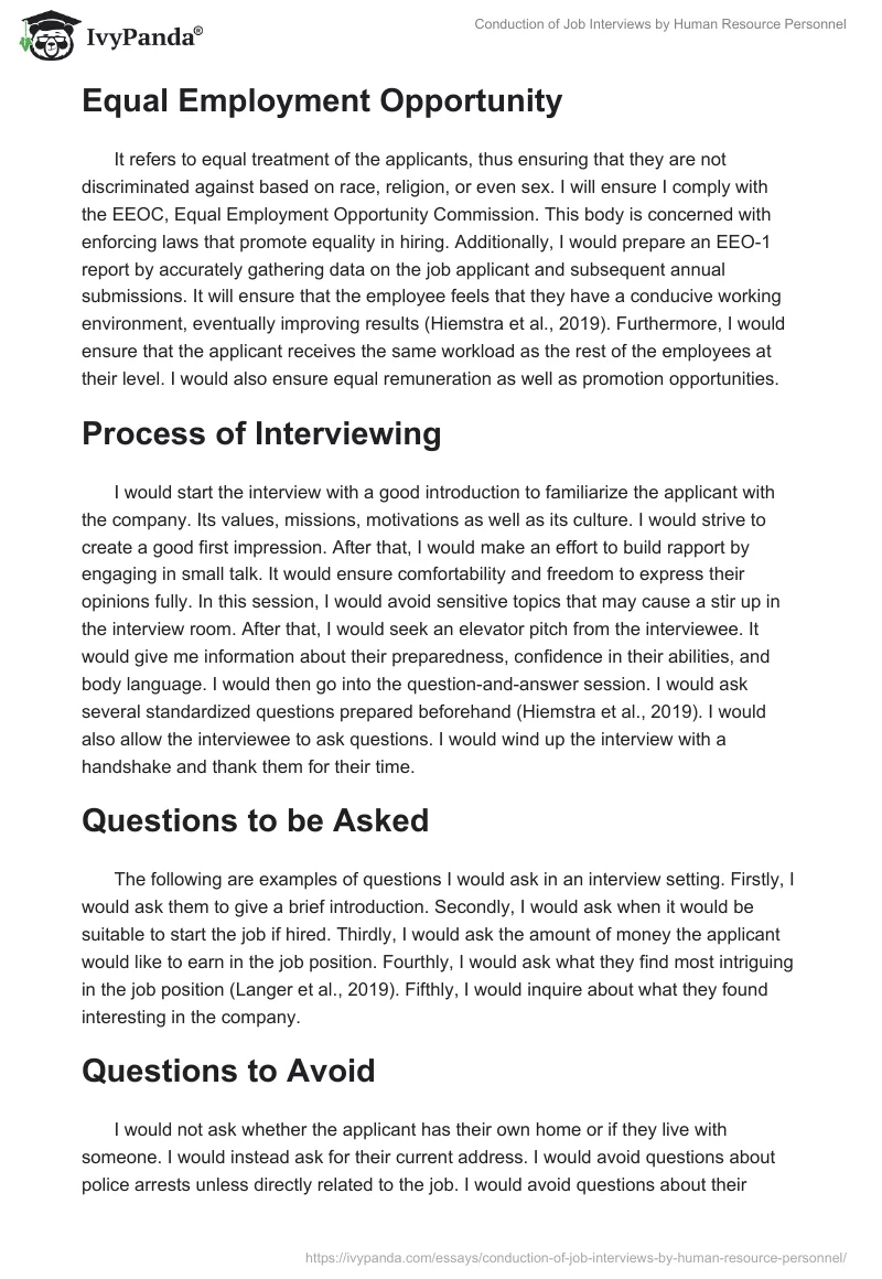 Conduction of Job Interviews by Human Resource Personnel. Page 2