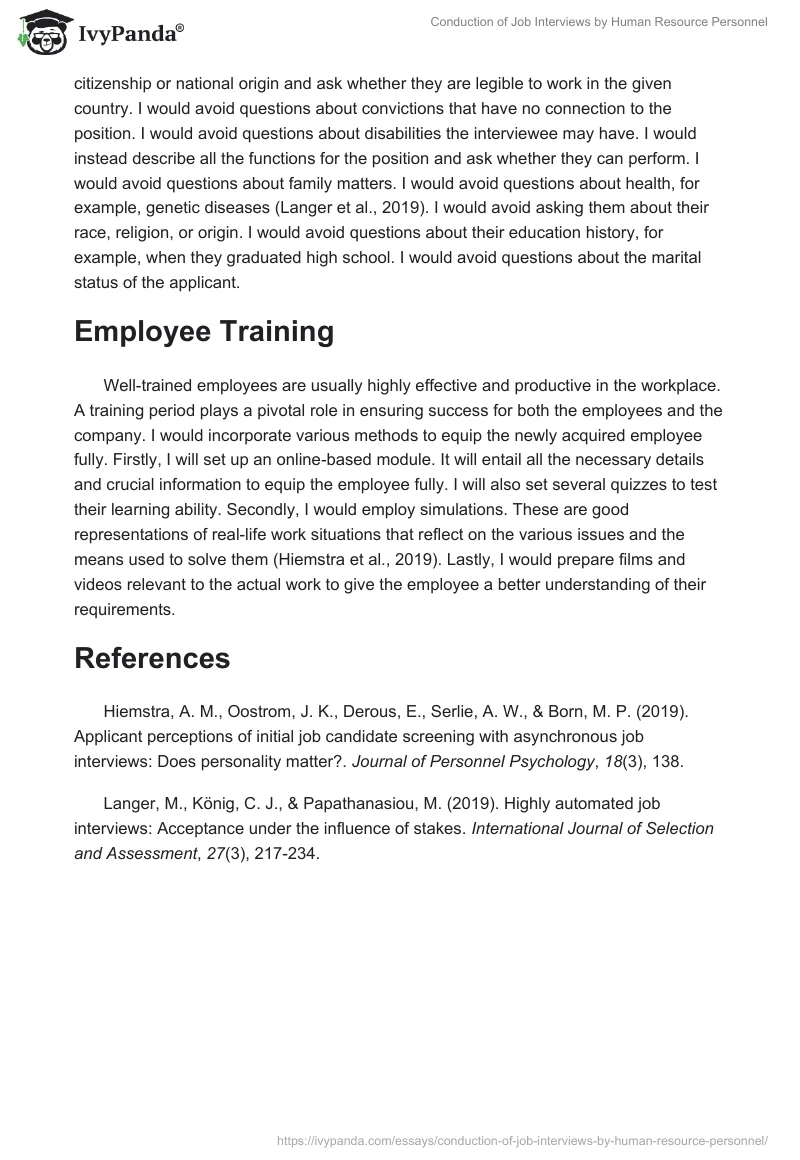 Conduction of Job Interviews by Human Resource Personnel. Page 3