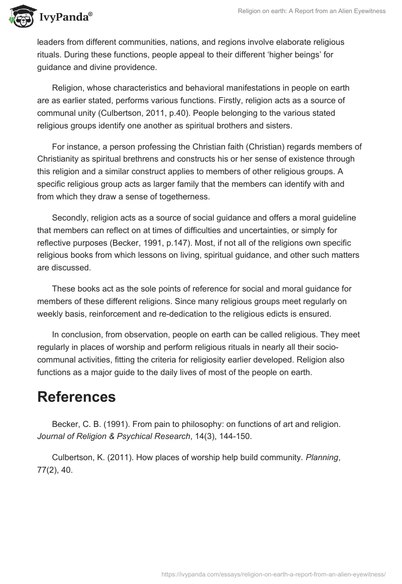 Religion on earth: A Report from an Alien Eyewitness. Page 2