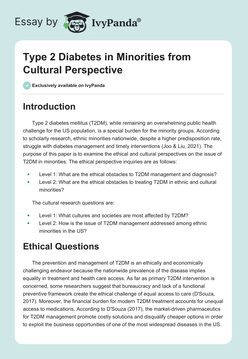 Type 2 Diabetes in Minorities from Cultural Perspective. Page 1