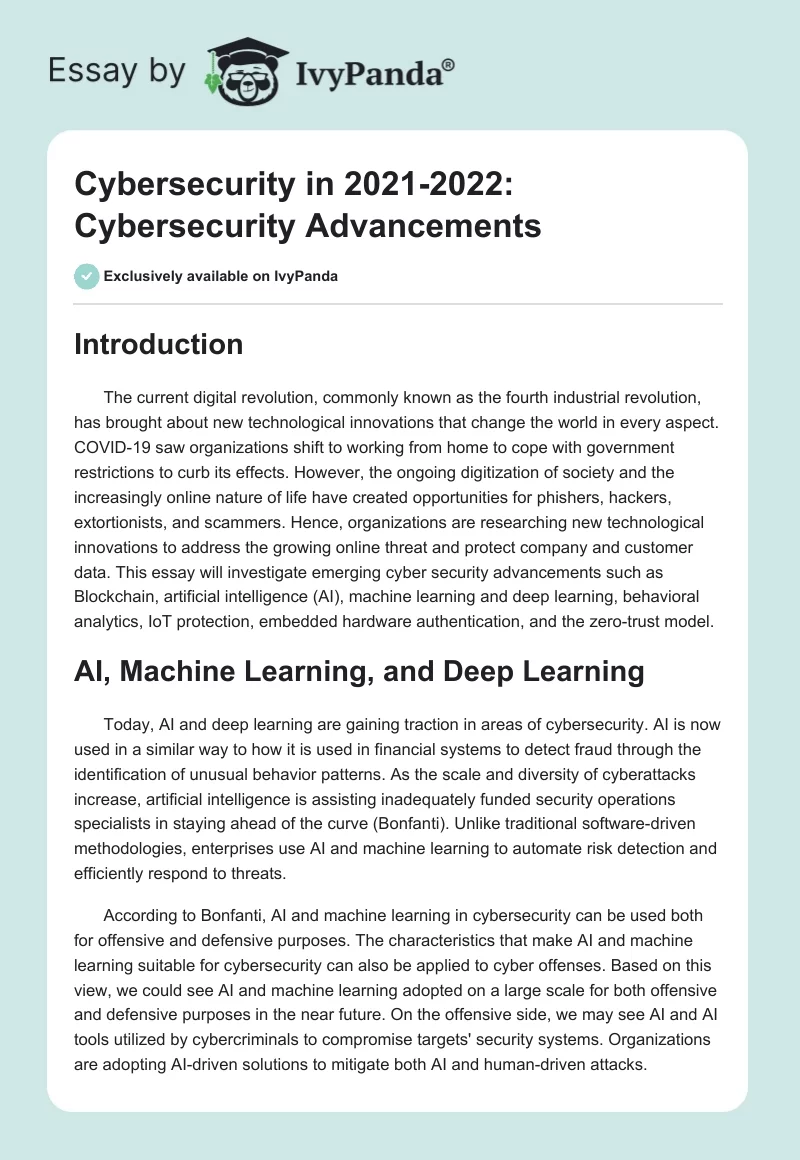 Cybersecurity in 2021-2022: Cybersecurity Advancements. Page 1