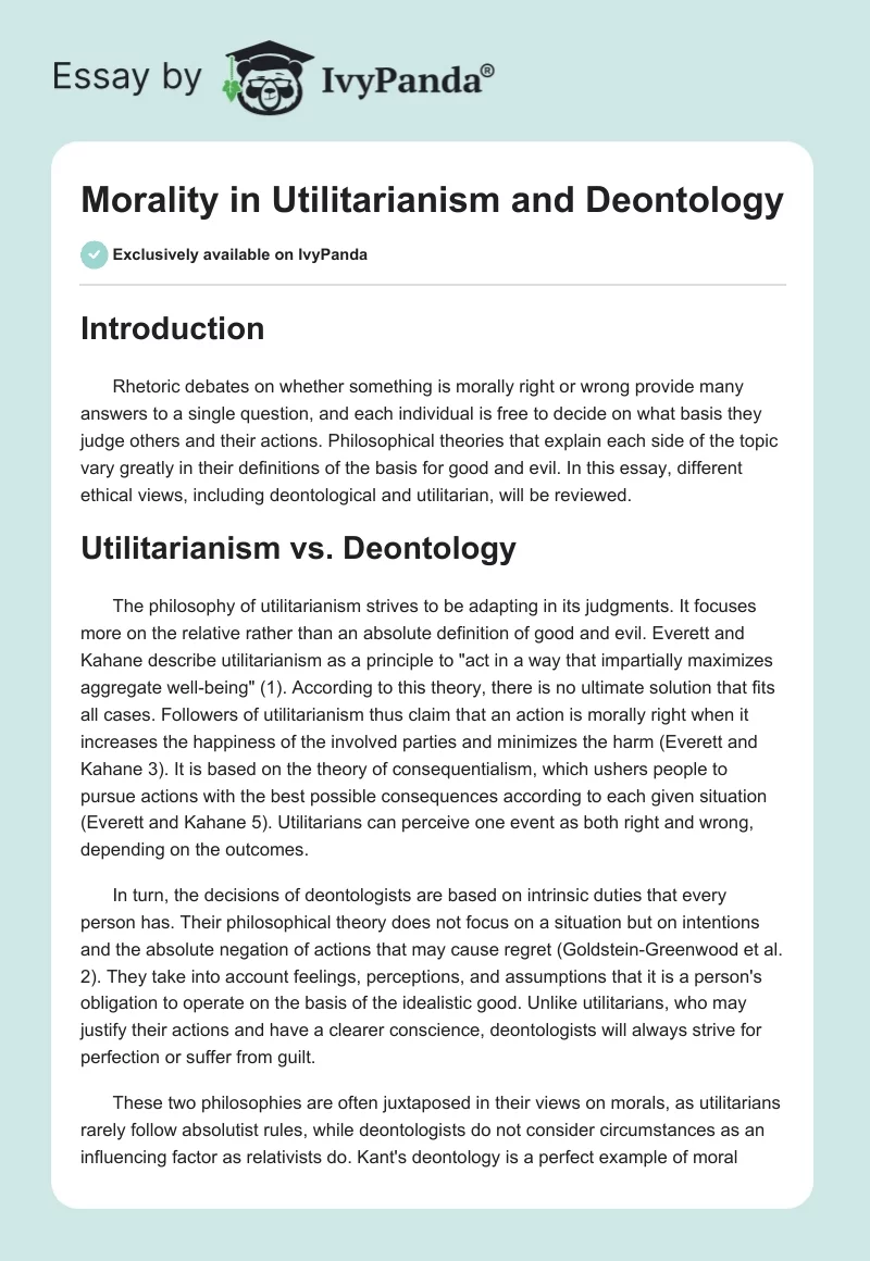 Morality in Utilitarianism and Deontology. Page 1
