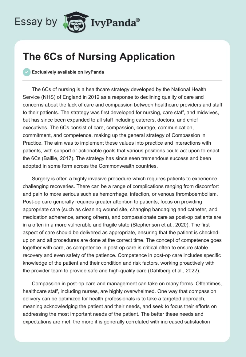 The 6Cs of Nursing Application. Page 1