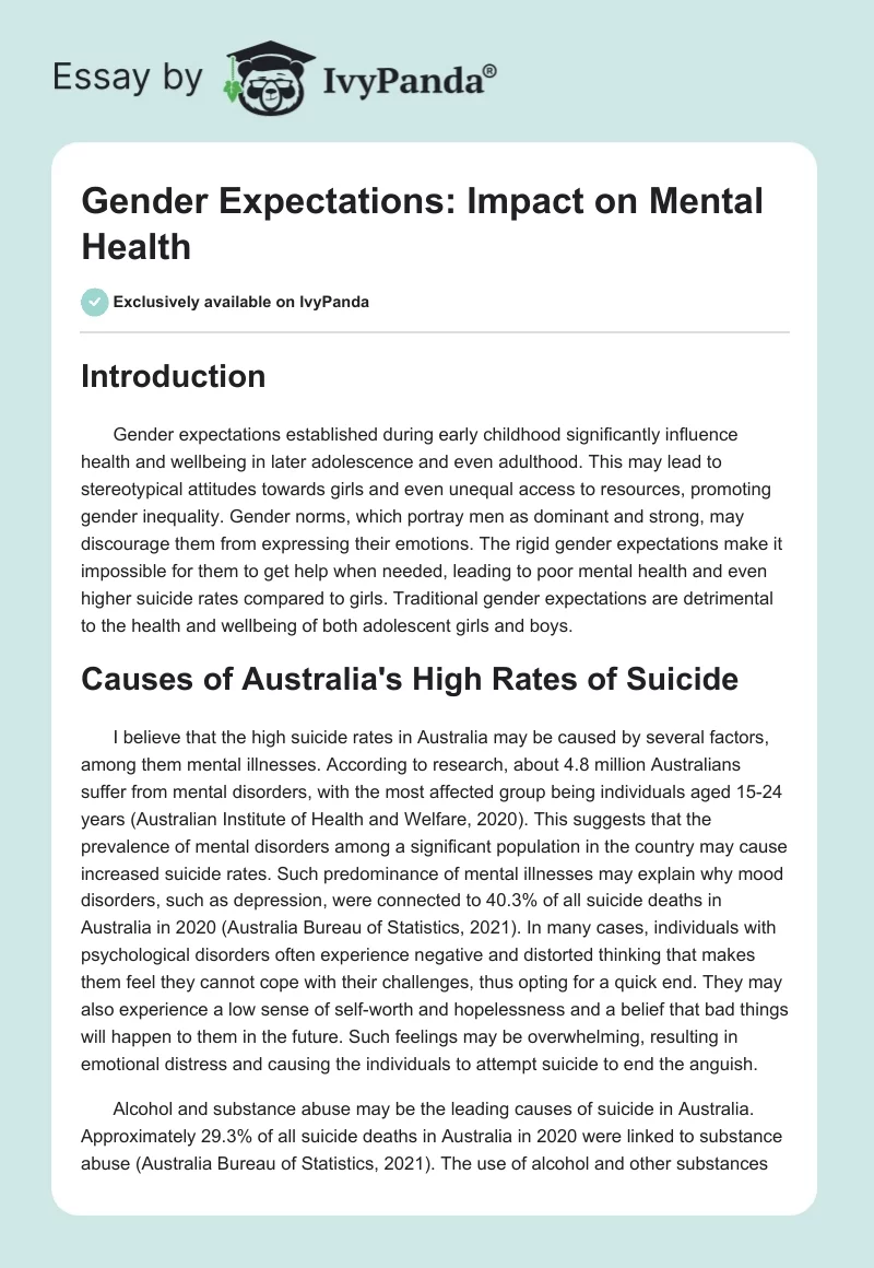 Gender Expectations: Impact on Mental Health. Page 1