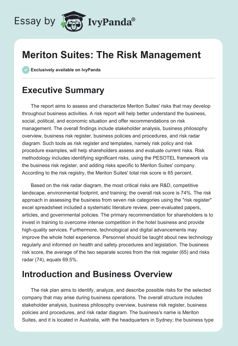 Meriton Suites: The Risk Management. Page 1