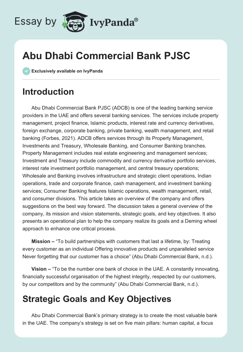 Abu Dhabi Commercial Bank PJSC - 1953 Words | Assessment Example
