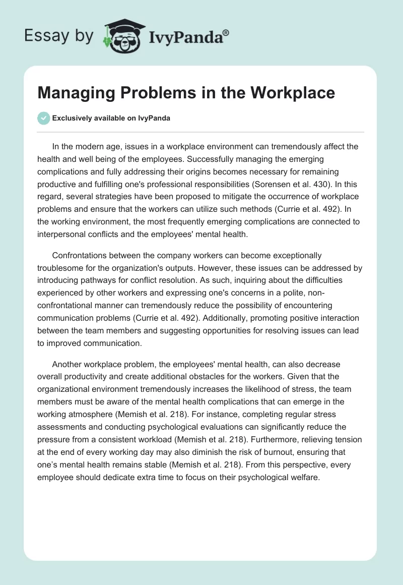 Managing Problems in the Workplace. Page 1