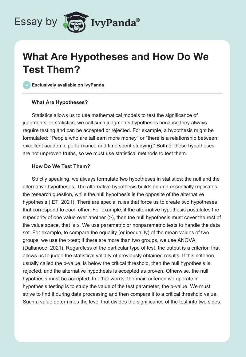 What Are Hypotheses and How Do We Test Them?. Page 1