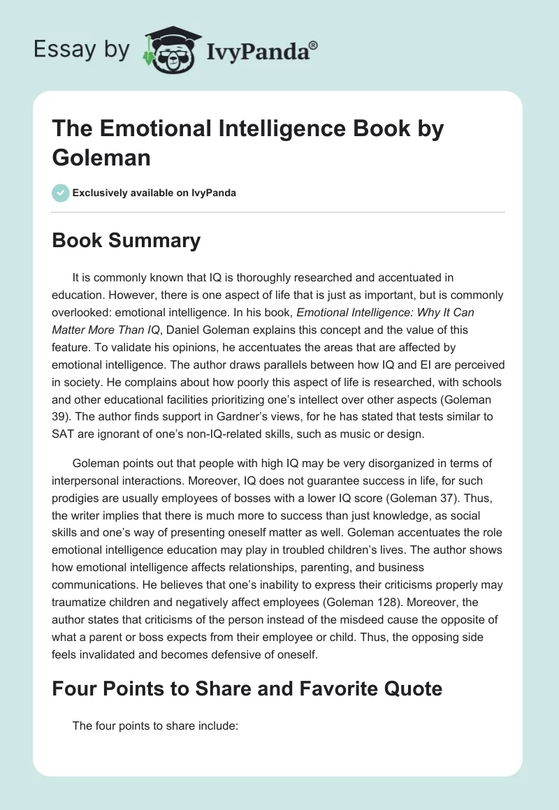 The "Emotional Intelligence" Book by Goleman. Page 1