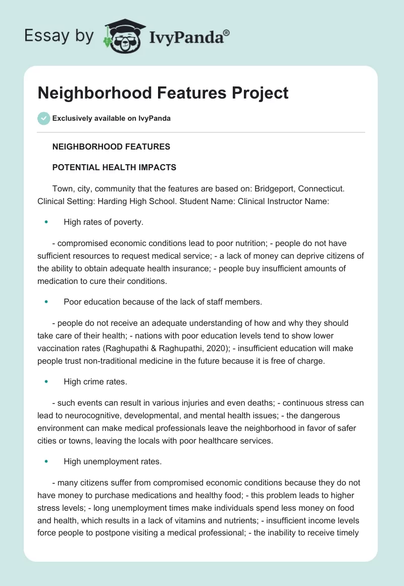 Neighborhood Features Project. Page 1