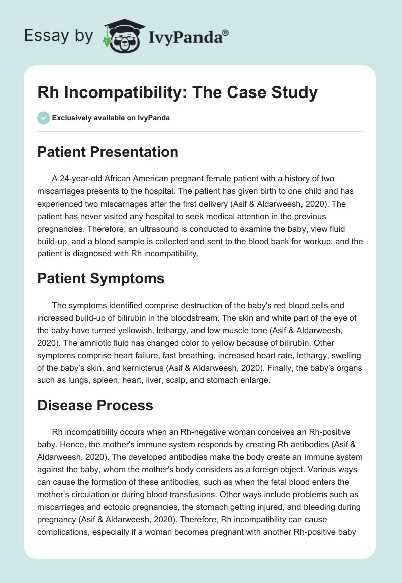 Rh Incompatibility: The Case Study. Page 1