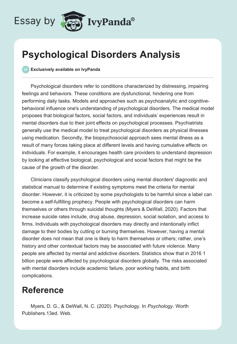 Psychological Disorders Analysis. Page 1