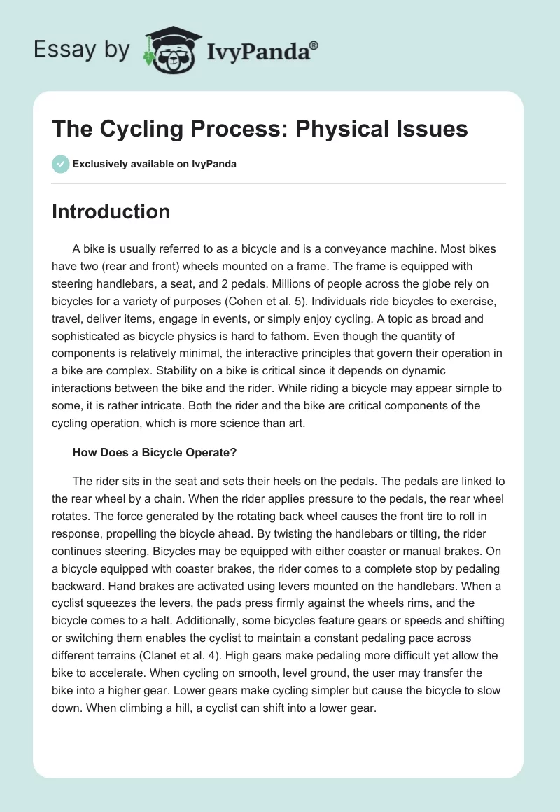 The Cycling Process: Physical Issues. Page 1