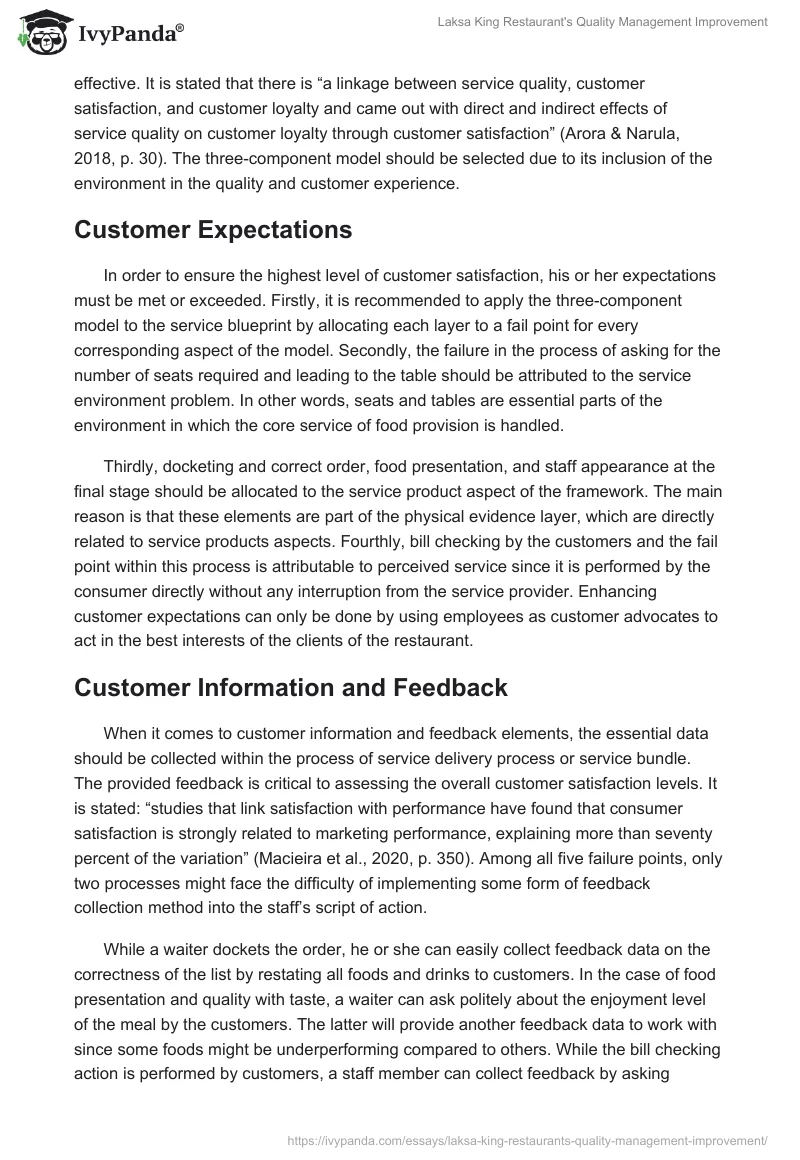 Laksa King Restaurant's Quality Management Improvement. Page 4