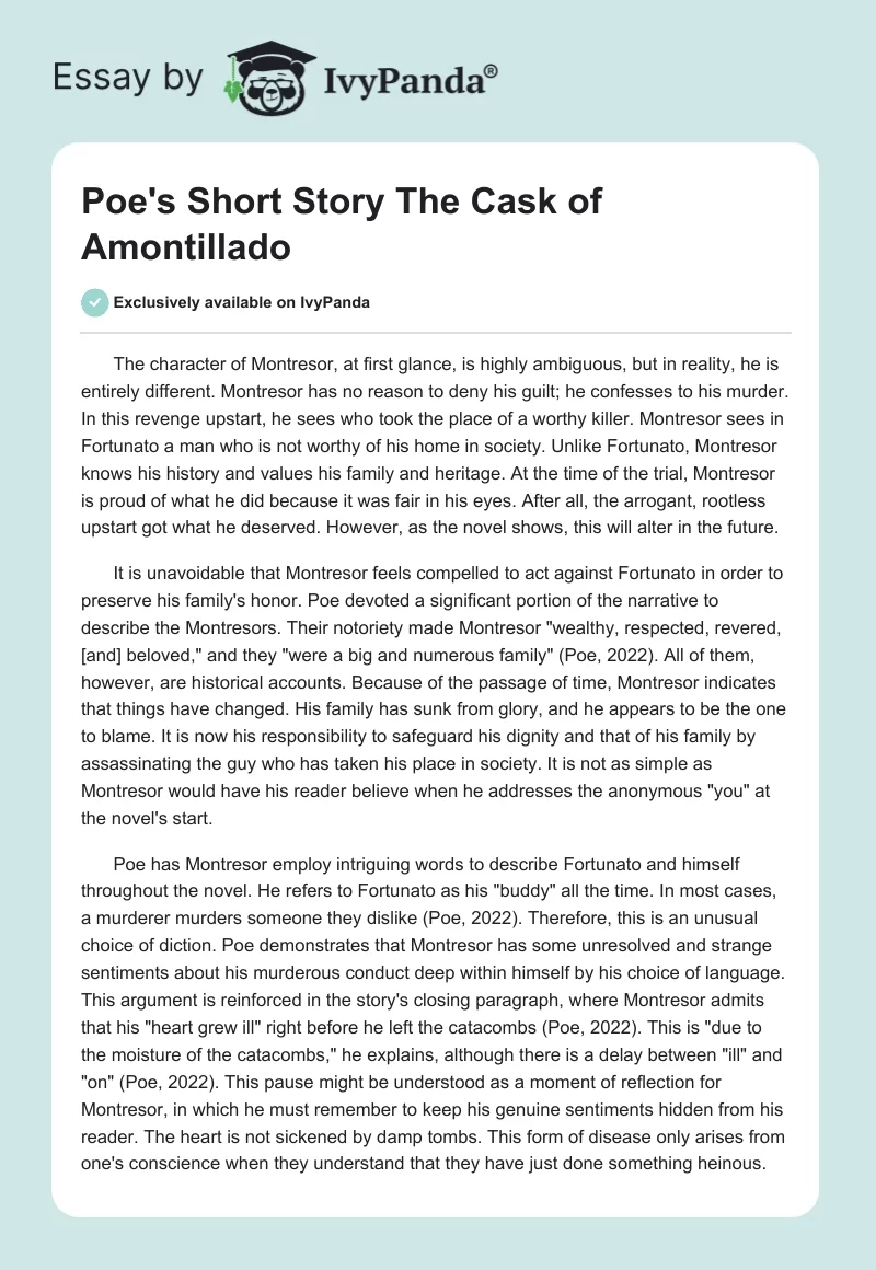 Poe's Short Story "The Cask of Amontillado". Page 1