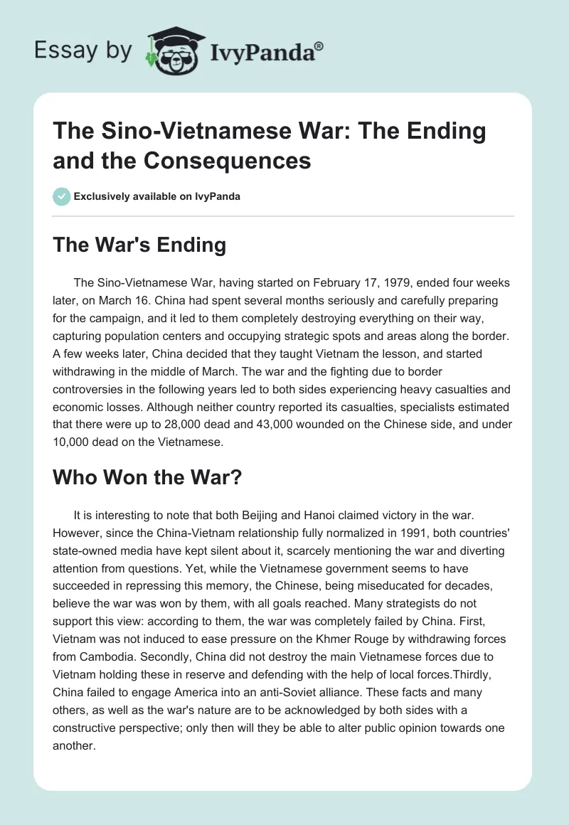 The Sino-Vietnamese War: The Ending and the Consequences. Page 1