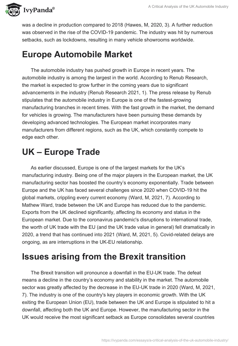 A Critical Analysis of the UK Automobile Industry. Page 2